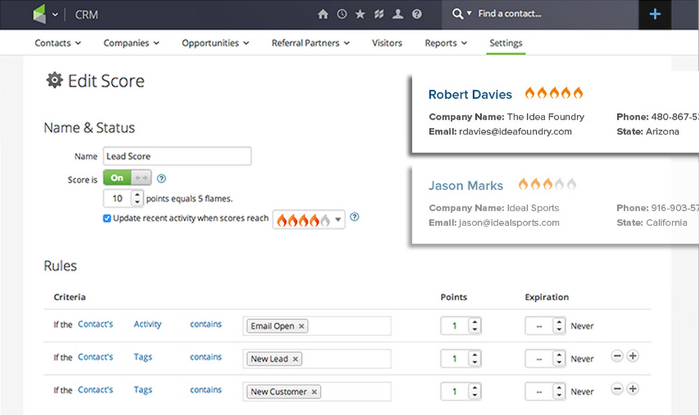 An example of lead scoring in Infusionsoft.